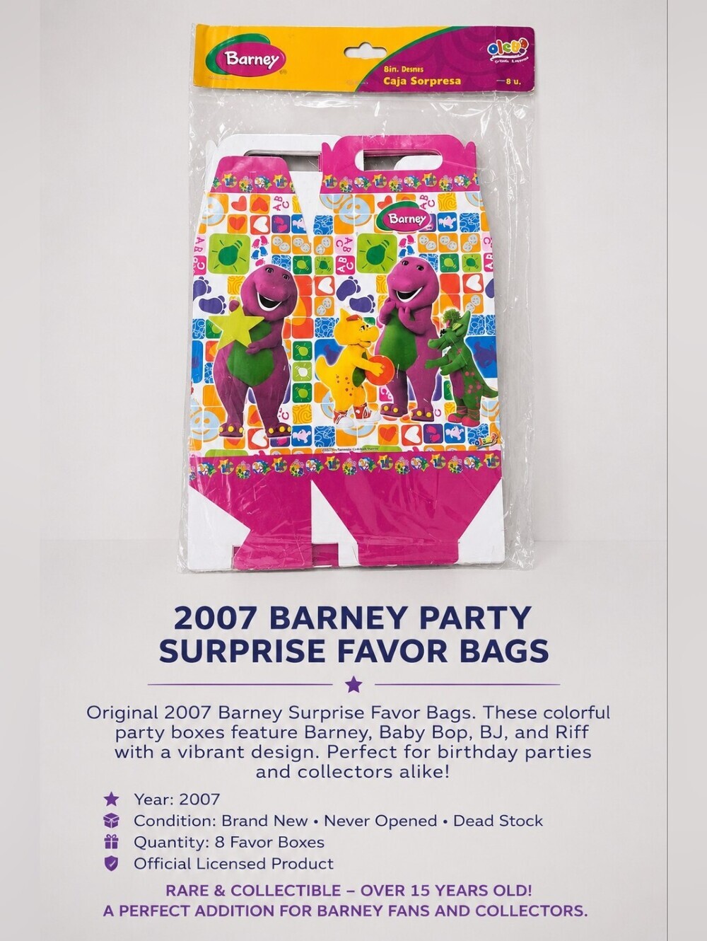 Vintage 2007 Barney Party Favor Boxes Set of 8 NIP Deadstock Birthday Loot